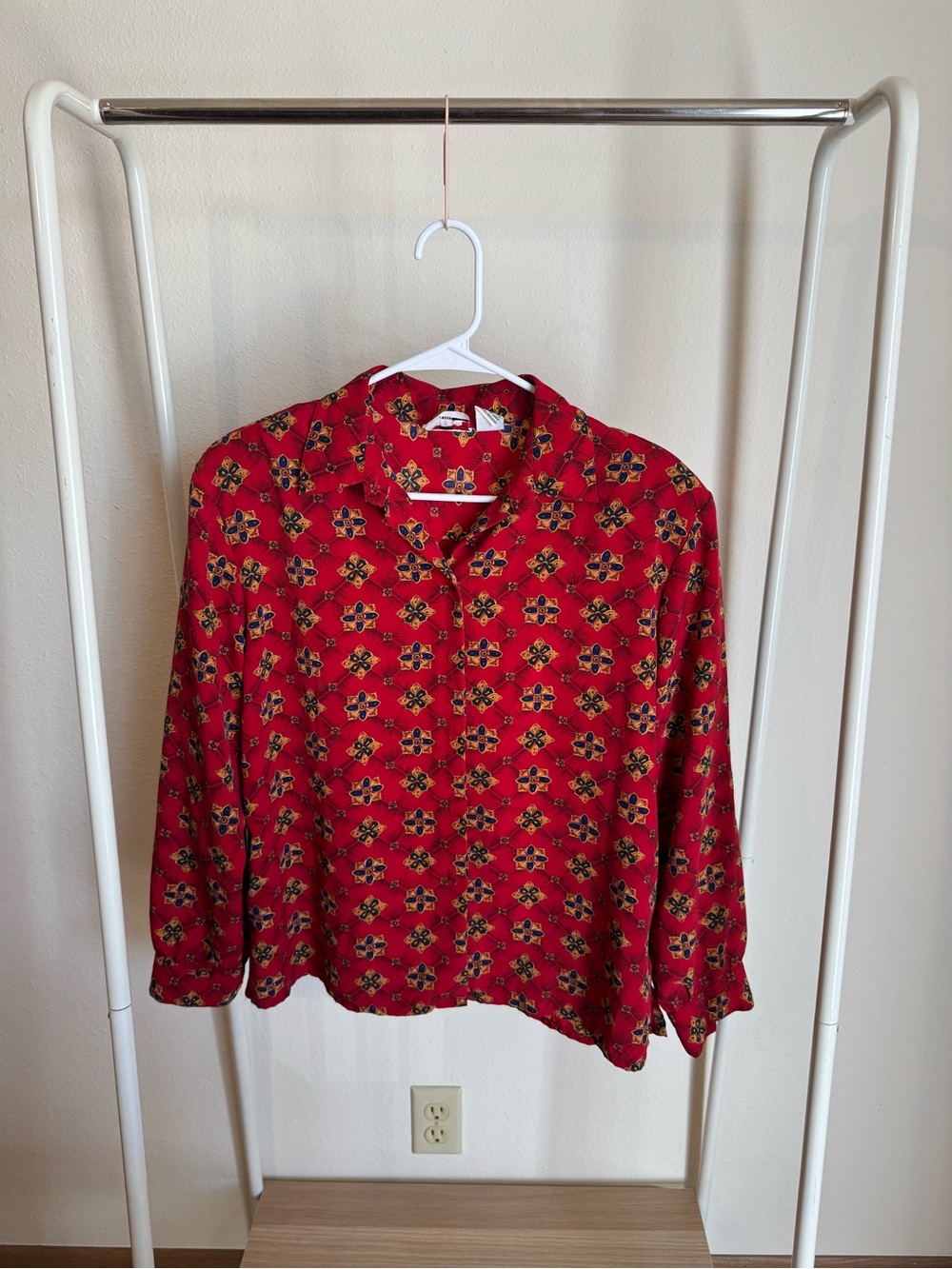 Alia Red Floral-Pattern Button-Down Shirt